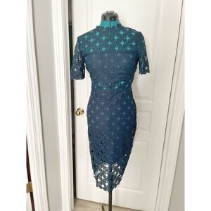 Lulus Heartfelt Floral Lace Bodycon Midi Semi Sheer High Neck Feminine Fit Dress